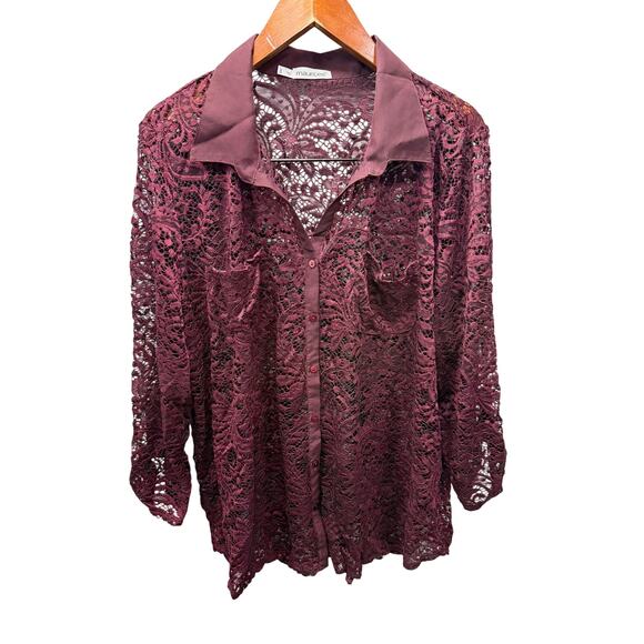 Maurice’s Lace Overlay Blouse Top sz 3X Maroon # H850 - Picture 4 of 6